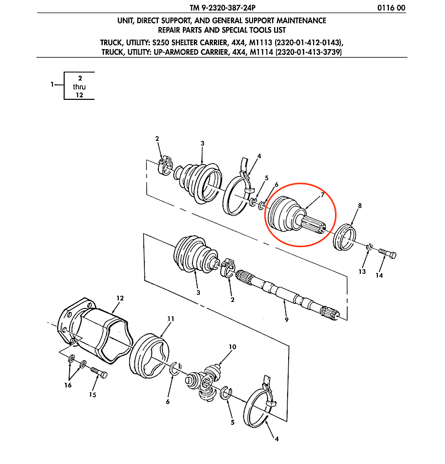 Outer Splined Head/End/Housing Asm.; 12K HALF-SHAFT ; Mil. Hummer ECV ; 2290033