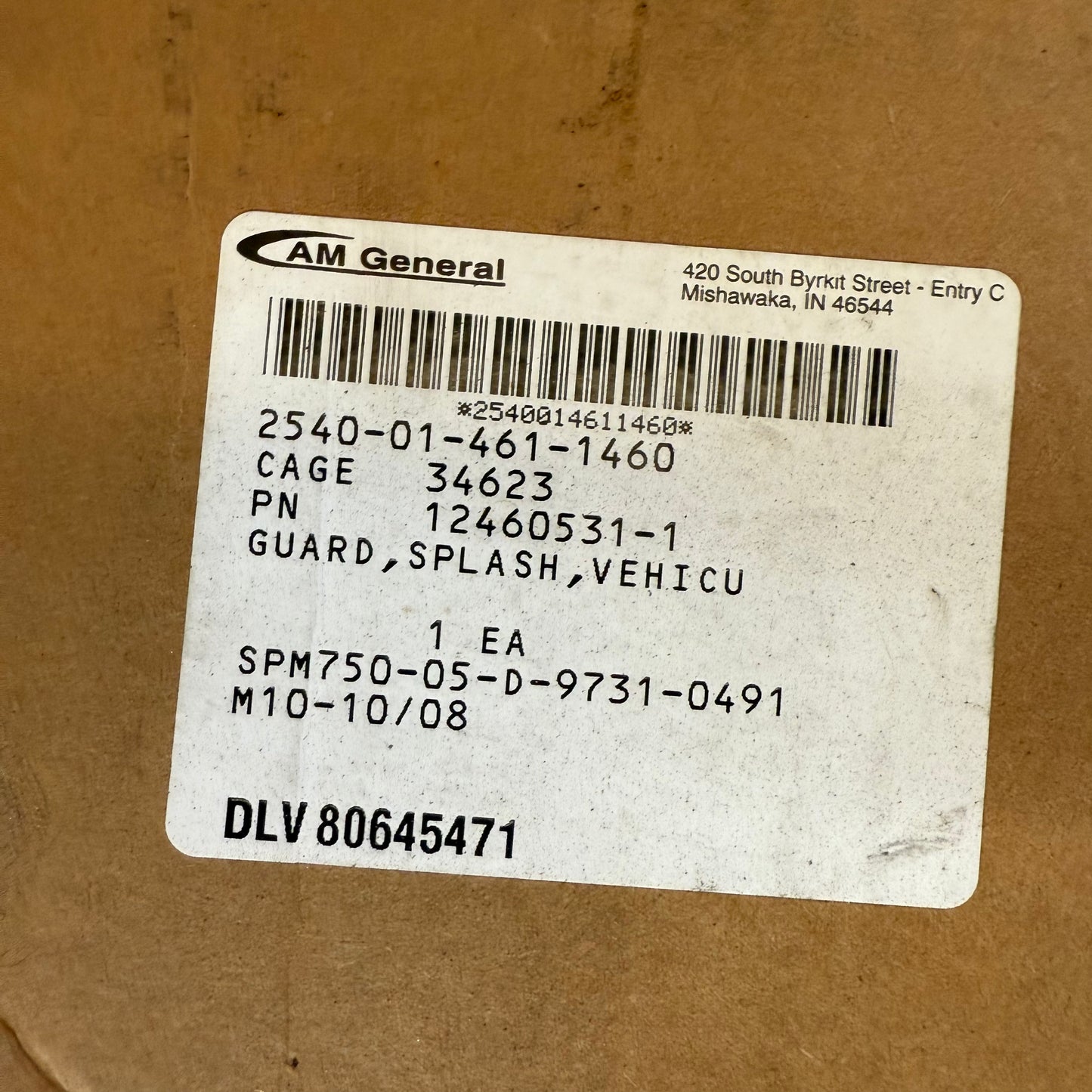 SPLASH SHIELD , RH ; Mil. Humvee ; 12460531-1 RCSK17608-2 2540-01-461-1460