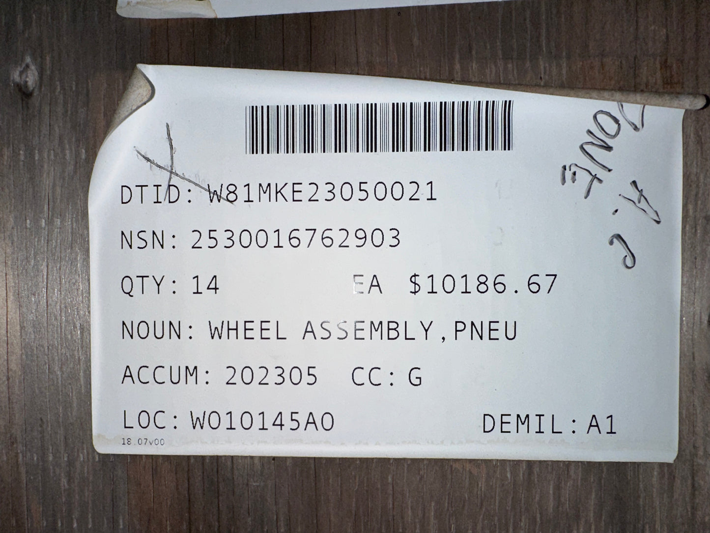 WHEEL ASM, SPARE TIRE (JLTV Kit 11) 2530-01-676-2903 57K8845