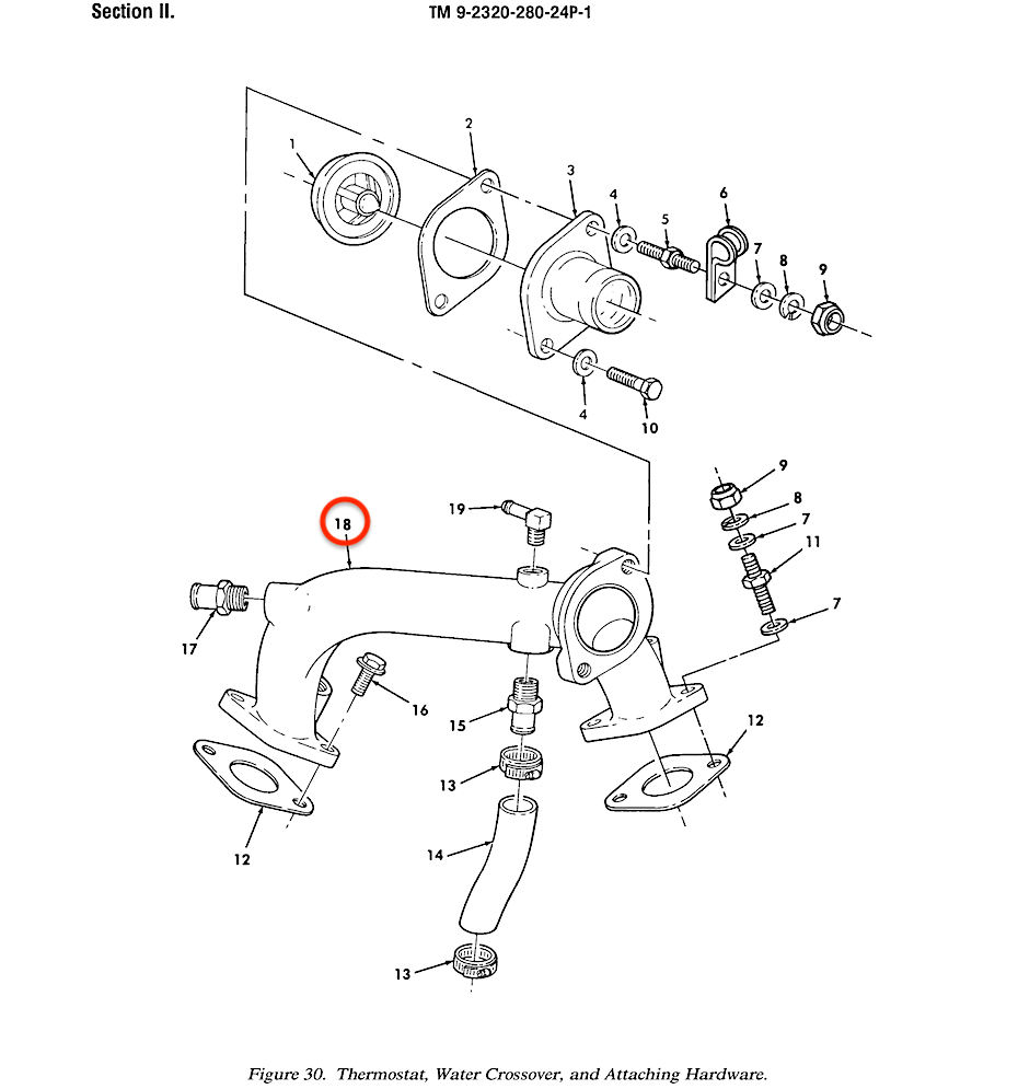 Water Outlet, Crossover, 6.2L; Humvee Hummer ; 2930-01-188-3682 5740077 23500012