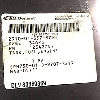 Fuel Tank - Complete (24gal) Early Model Hummer A1 ; 2910-01-357-8798 12342745