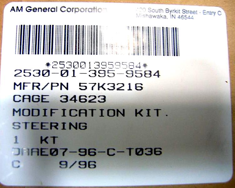 STEERING COLUMN PARTS KIT, Humvee , 2530013959584 57K3216 12460119