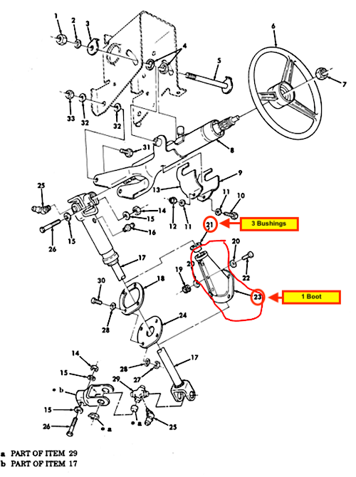 BOOT & BUSHING for Steering Column; H1 Mil. Hummer ; 12341893 & 12341894