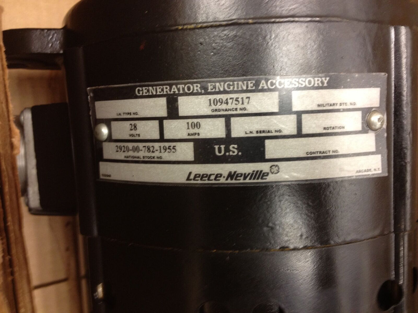 GENERATOR , 100AMP ; Leece Neville ; 2184A 2920-00-782-1955 10947517 A0012184