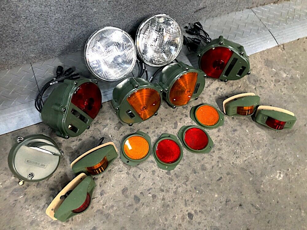 Set of Lights & Reflectors w/ Front Blackout - 24v bulbs - Hummer M35 M939 etc.