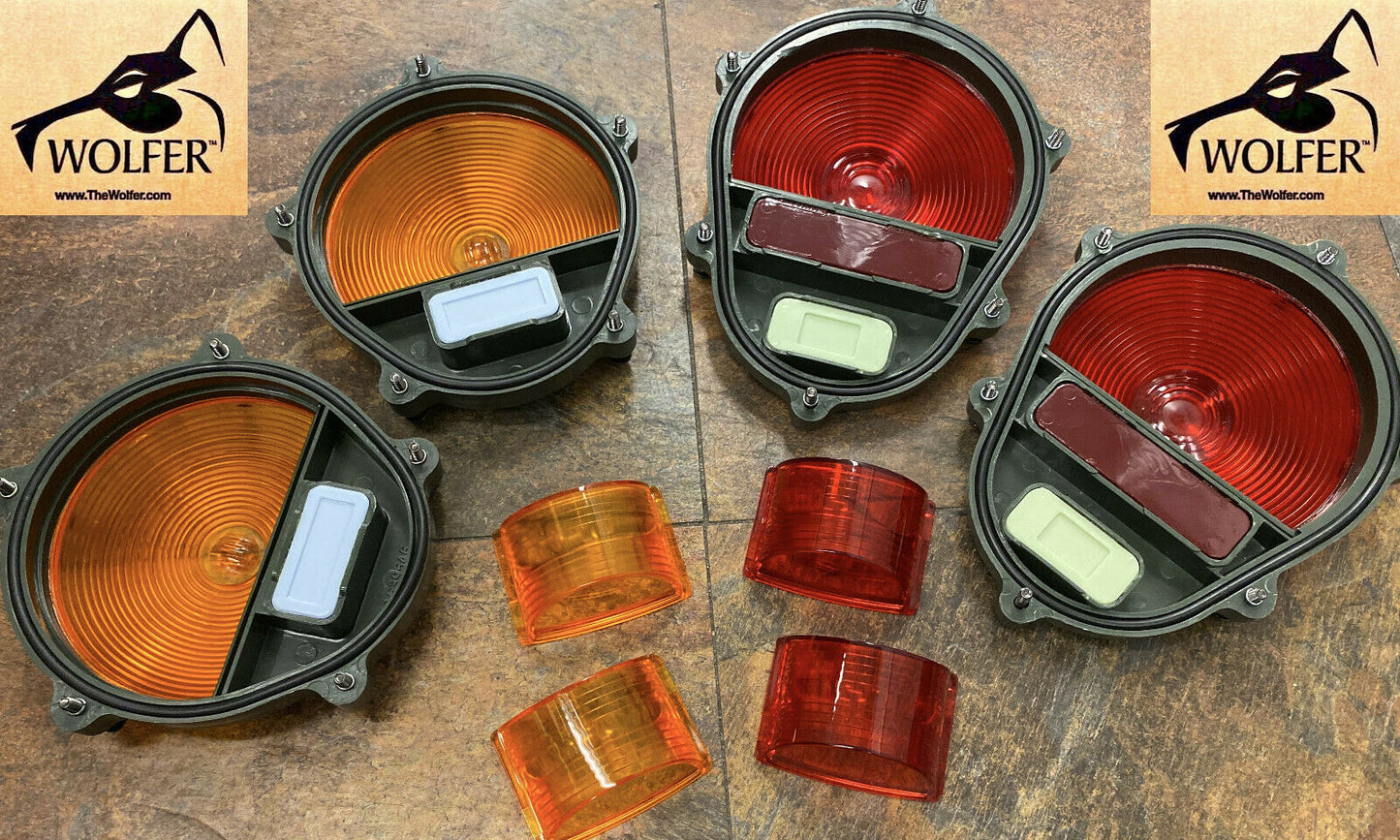 Light Lens Set - 2-Red/2-Amber Marker - Tail - Parking ; Humvee M35 M939 etc.
