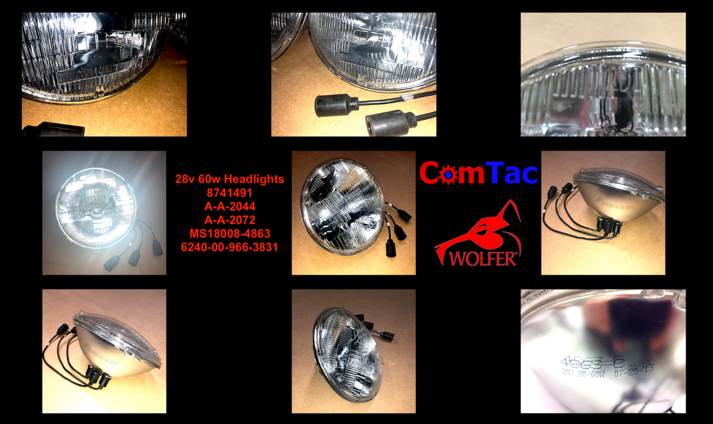 2 each- 28v 60w Headlights; 6240009663831 8741491 A-A-2044 A-A-2072 MS18008-4863