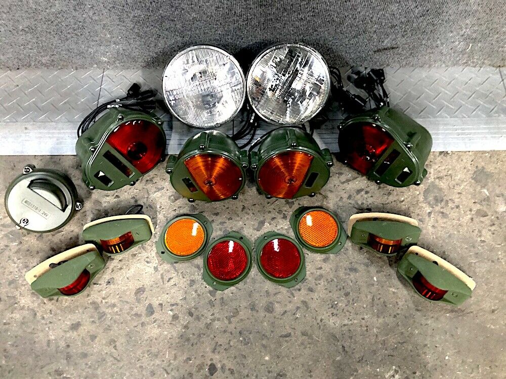 Set of Lights & Reflectors w/ Front Blackout - 24v bulbs - Hummer M35 M939 etc.