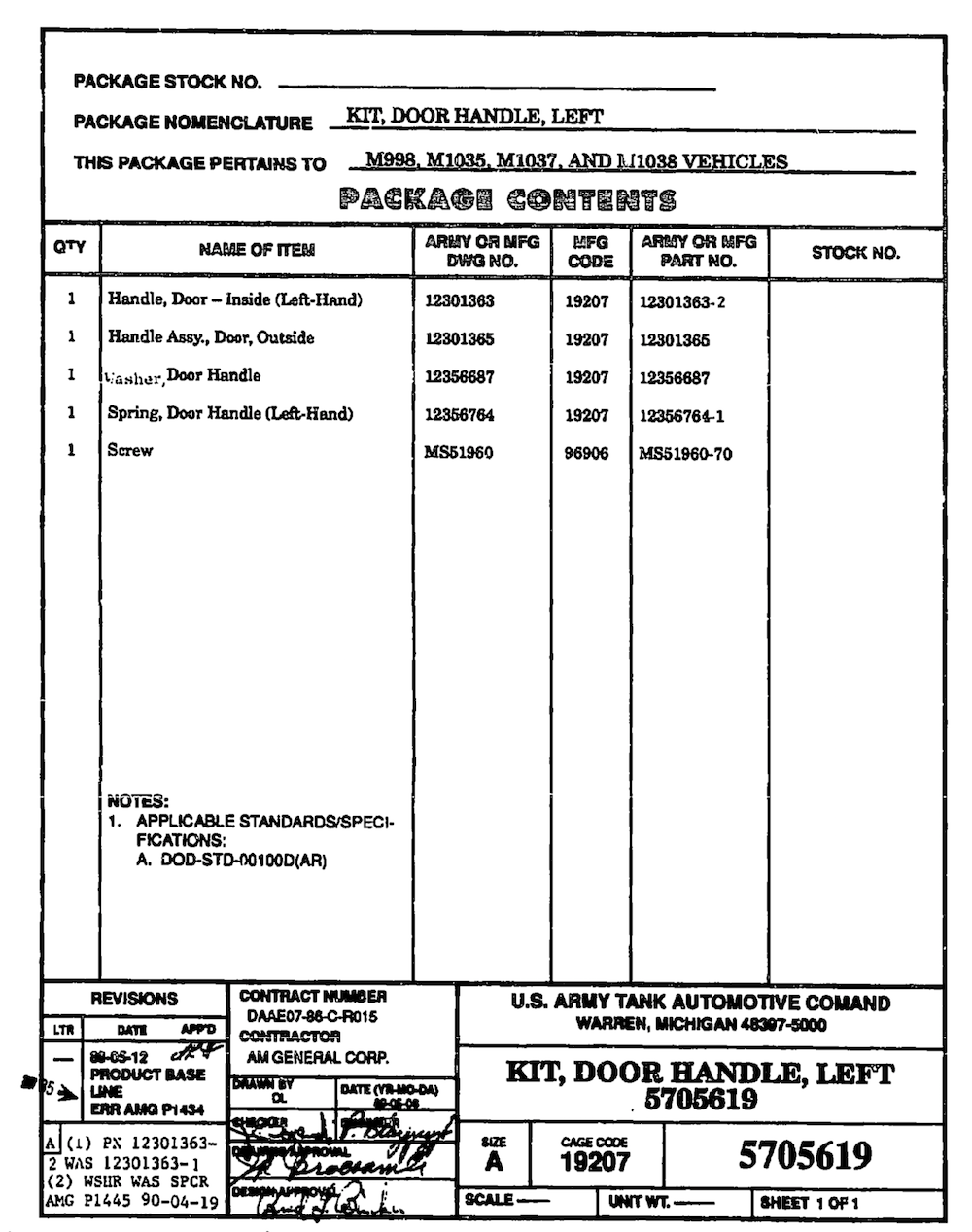 Left-Hand Handle Kit, Soft Door ; M998 Mil. Hummer ; 2540-01-300-8744 5705619