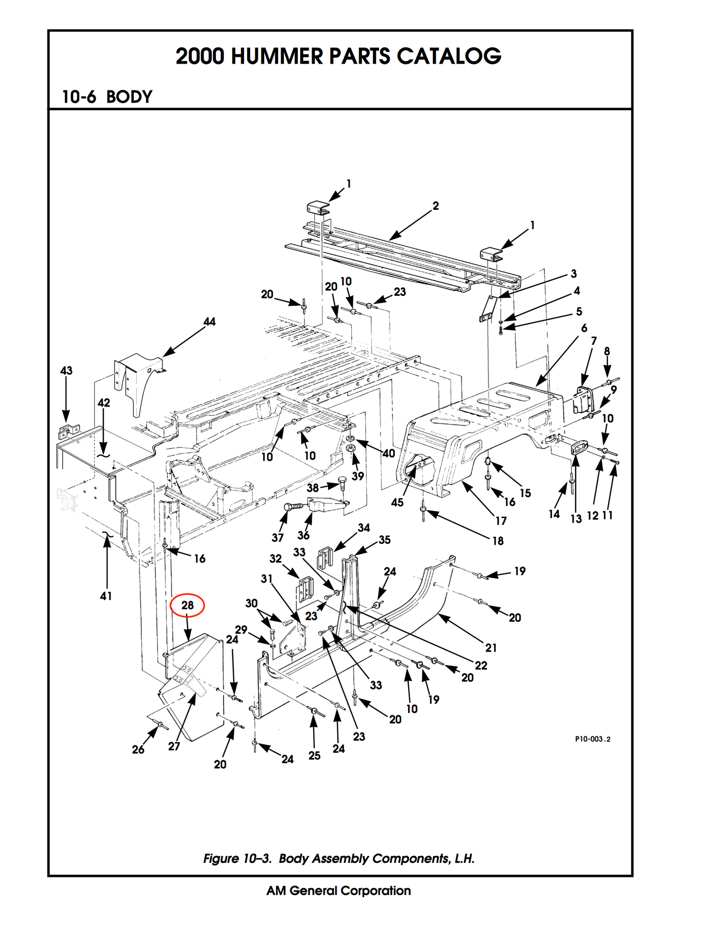 Cowl Panel, LH Outer ; H1 Hummer ; 2510-01-186-3106 12338734 5575678 5939202P