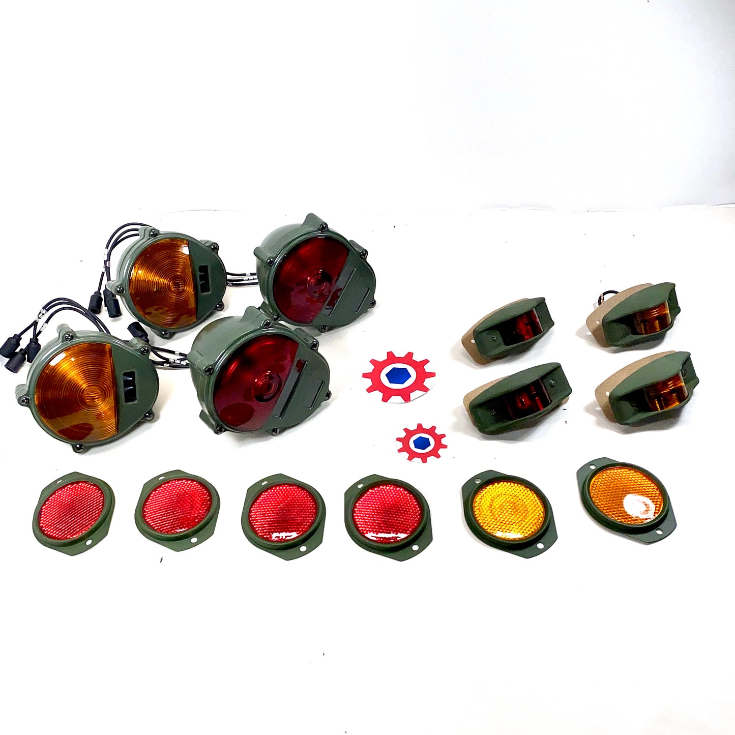 Set of Lights & Reflectors w/383 green and 24v bulbs - Humvee M35 M939 etc.