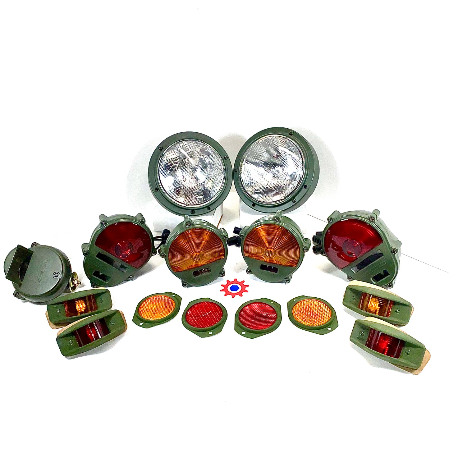 Set of Lights & Reflectors w/ Front Blackout - 24v bulbs - Hummer M35 M939 etc.