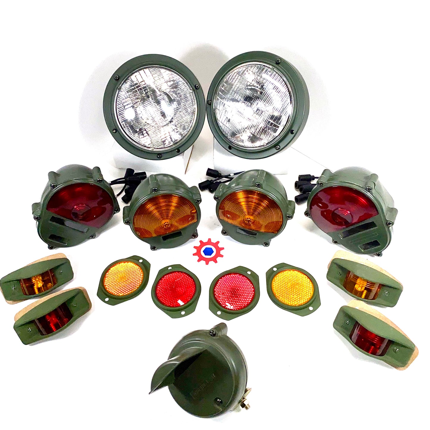 Set of Lights & Reflectors w/ Front Blackout - 24v bulbs - Hummer M35 M939 etc.