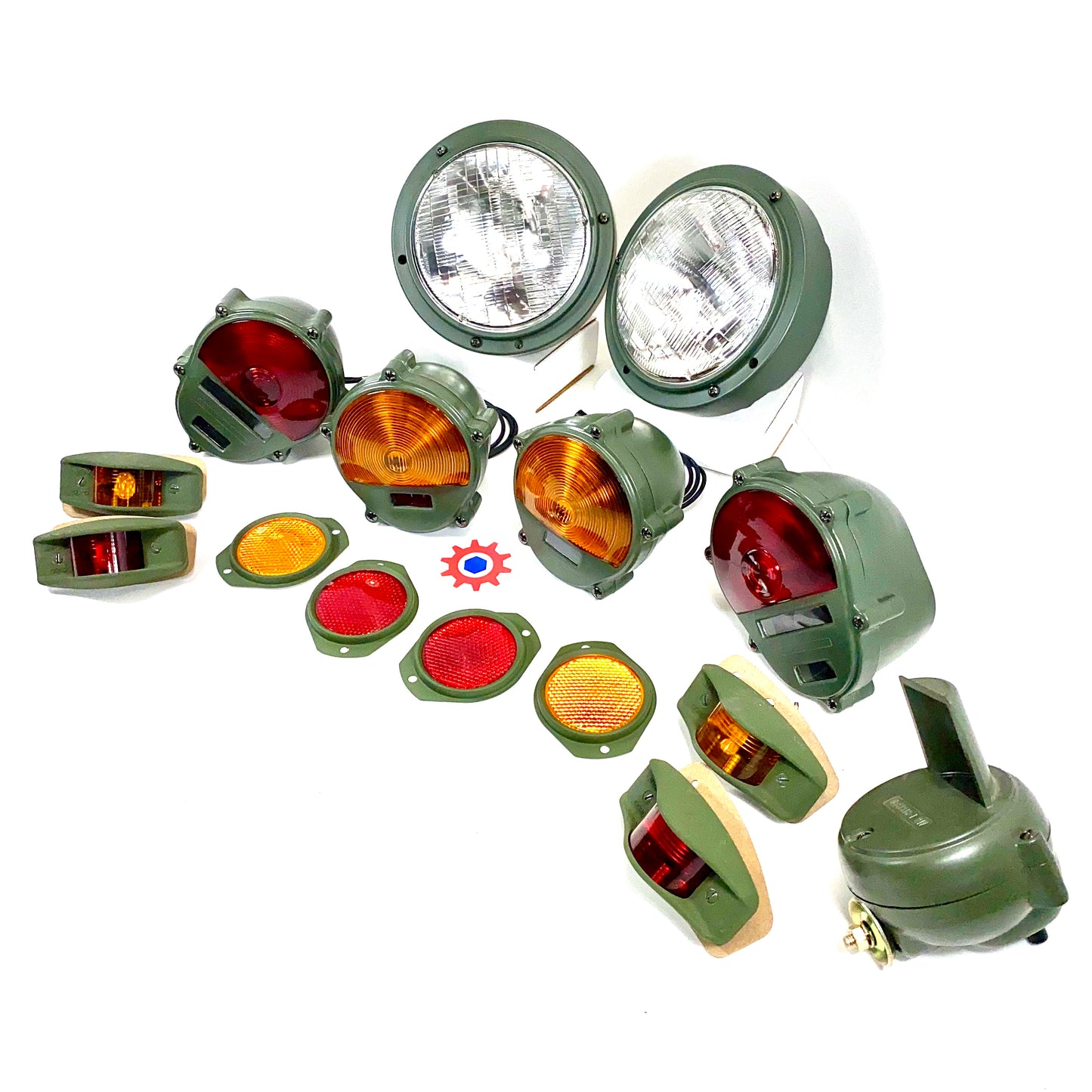 Set of Lights & Reflectors w/ Front Blackout - 24v bulbs - Hummer M35 M939 etc.