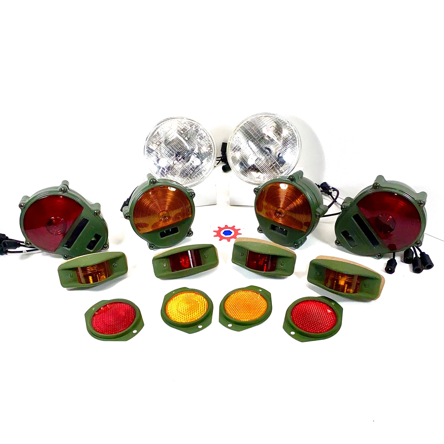 Set of Lights & Reflectors w/383-Green Housings&24v bulbs - Hummer M35 M939 etc.