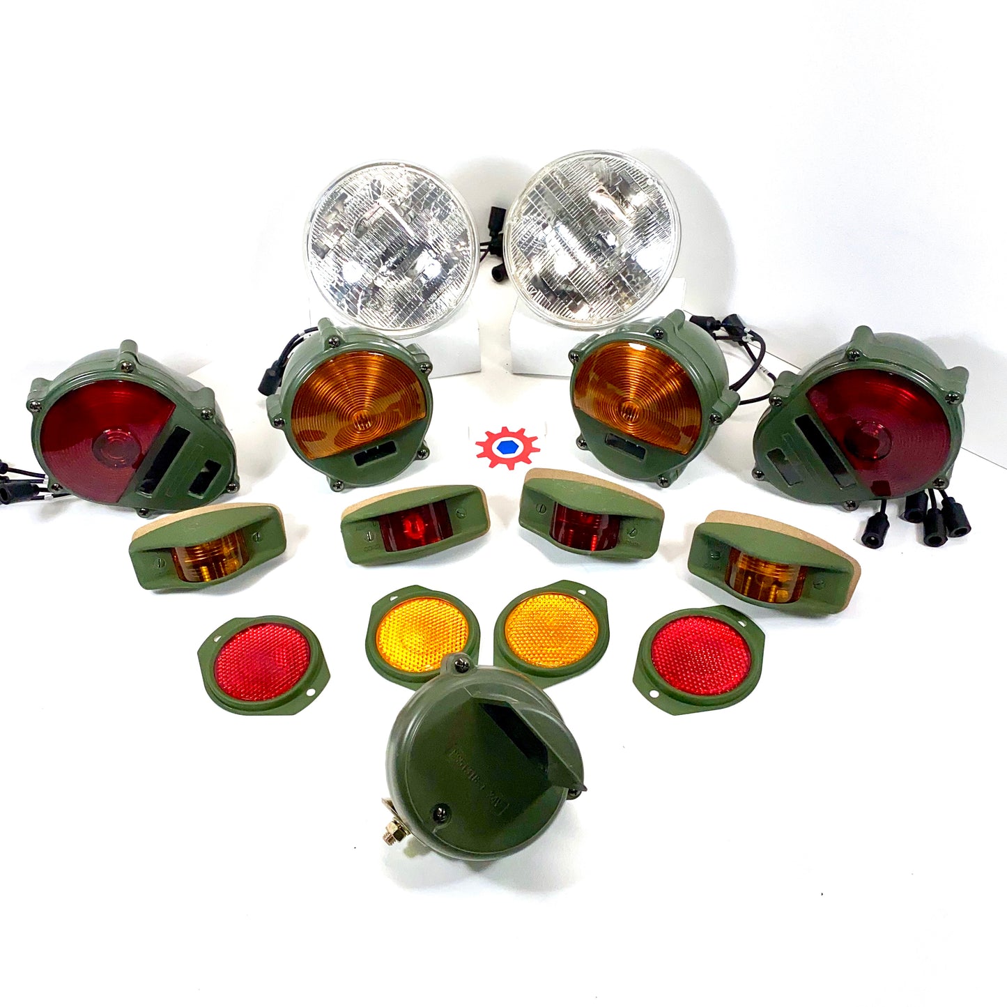 Set of Lights & Reflectors w/ Front Blackout - 24v bulbs - Hummer M35 M939 etc.
