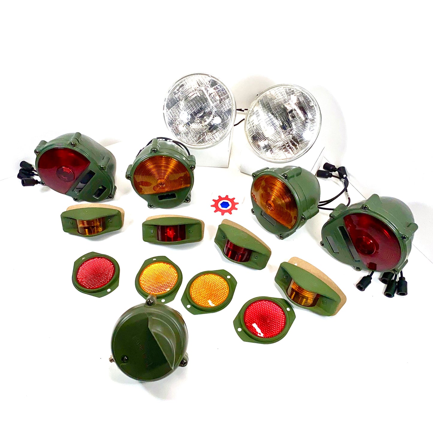 Set of Lights & Reflectors w/ Front Blackout - 24v bulbs - Hummer M35 M939 etc.
