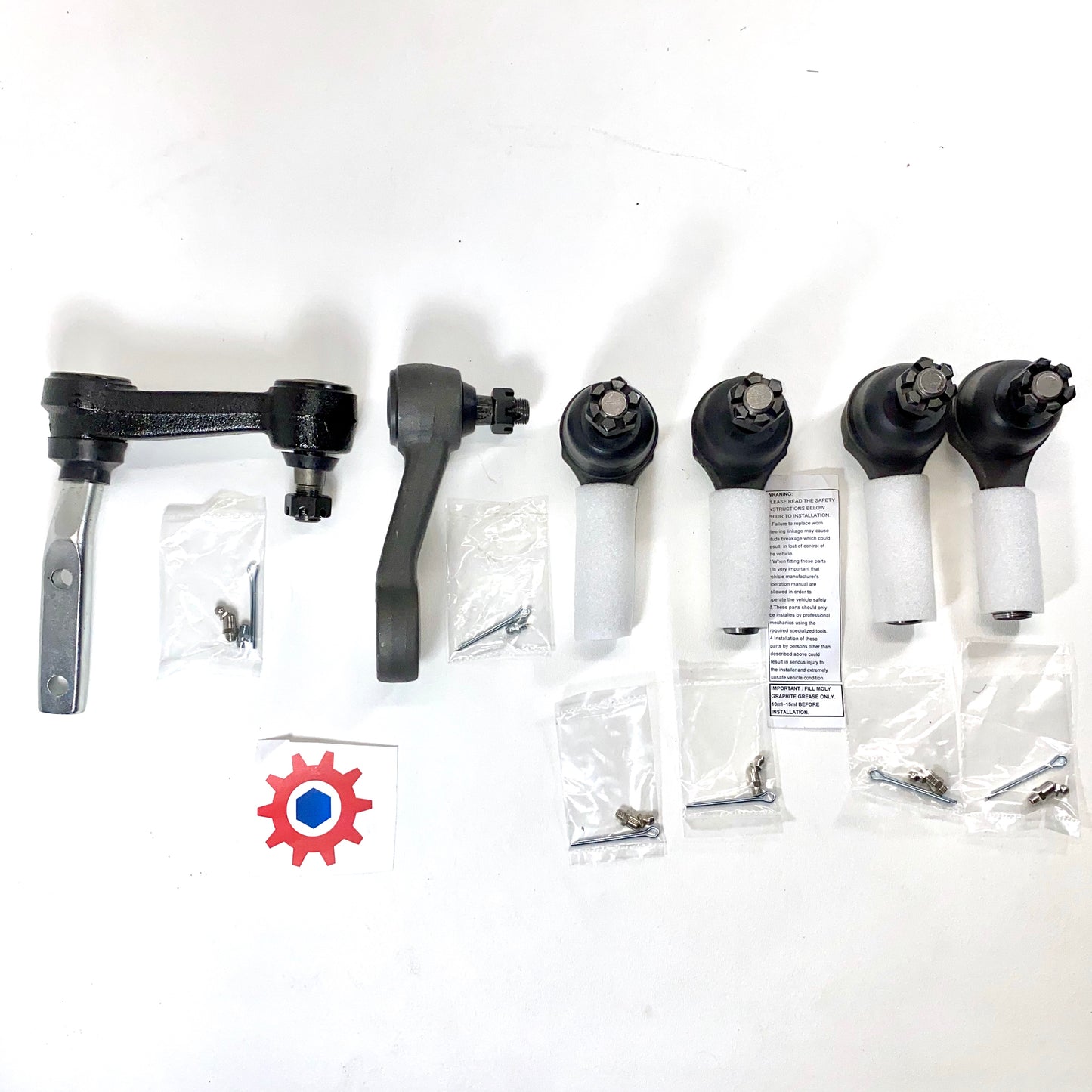 Steering Kit; Idler Bracket, Pitman Bracket, RH&LH Tie Rods Ends w/pins&fittings