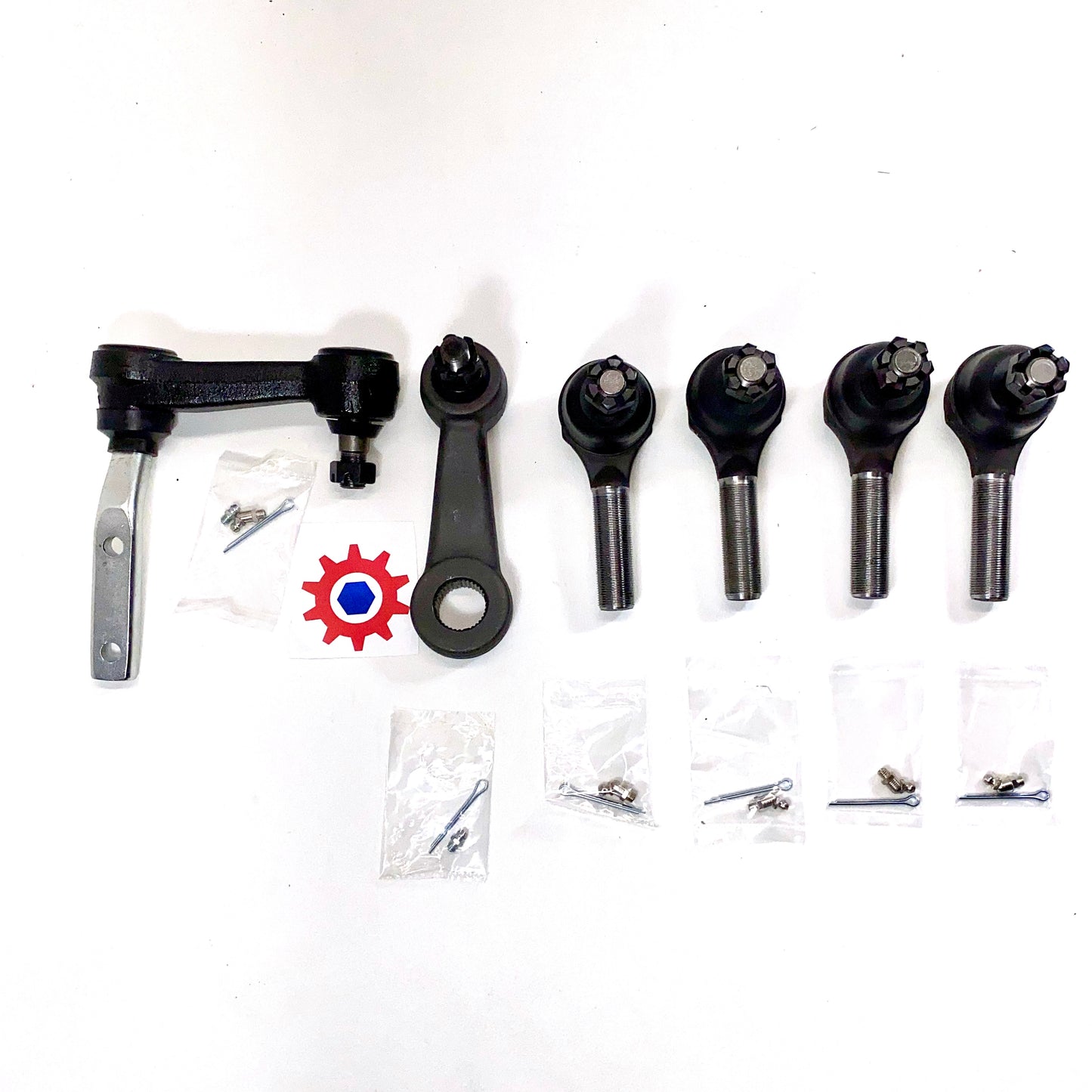 Steering Kit; Idler Bracket, Pitman Bracket, RH&LH Tie Rods Ends w/pins&fittings