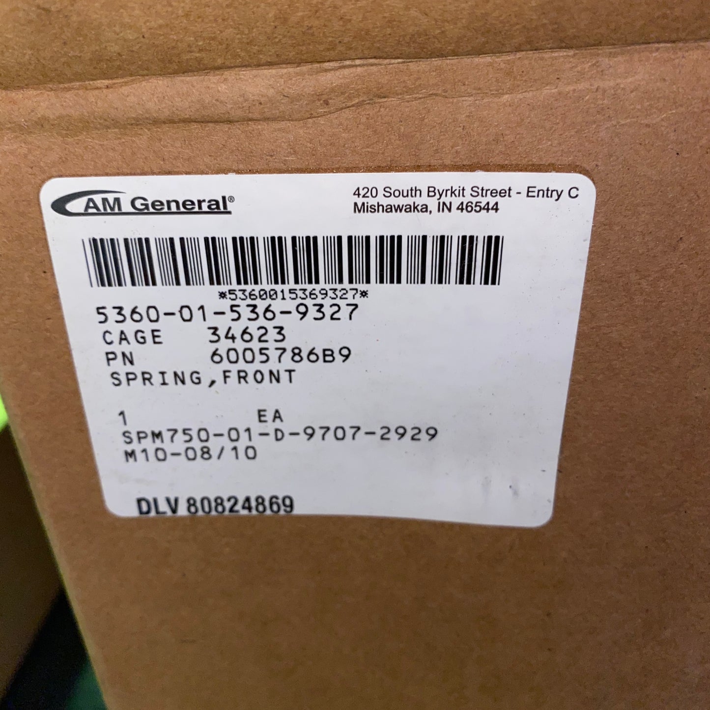 SPRING , FRONT HD-1250LB ; HUMMER HUMVEE ; 6005786B9 5360-01-536-9327 6005786B2