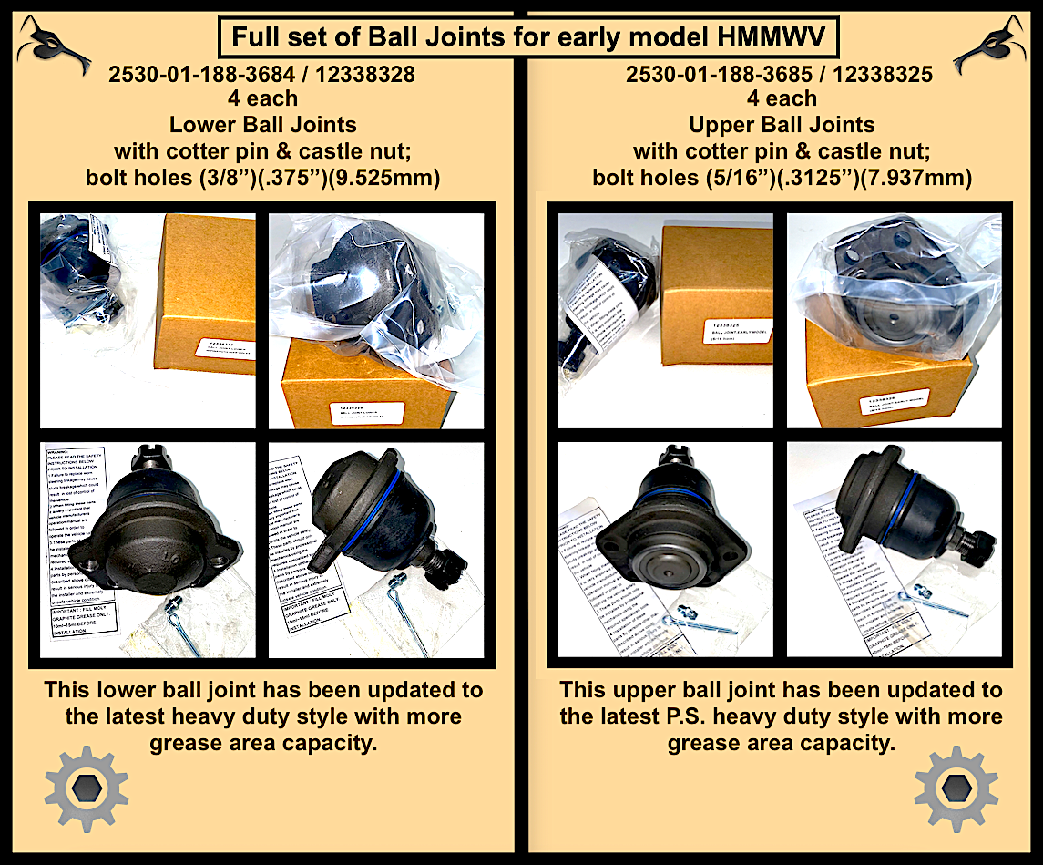 8 each- Ball Joints- 4-Upper 12338325 & 4-Lower 12338328 ; H1/M998 early model