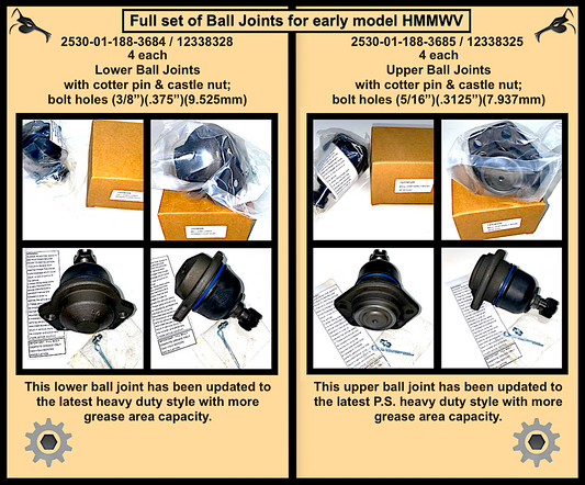 8 each- Ball Joints- 4-Upper 12338325 & 4-Lower 12338328 ; H1/M998 early model