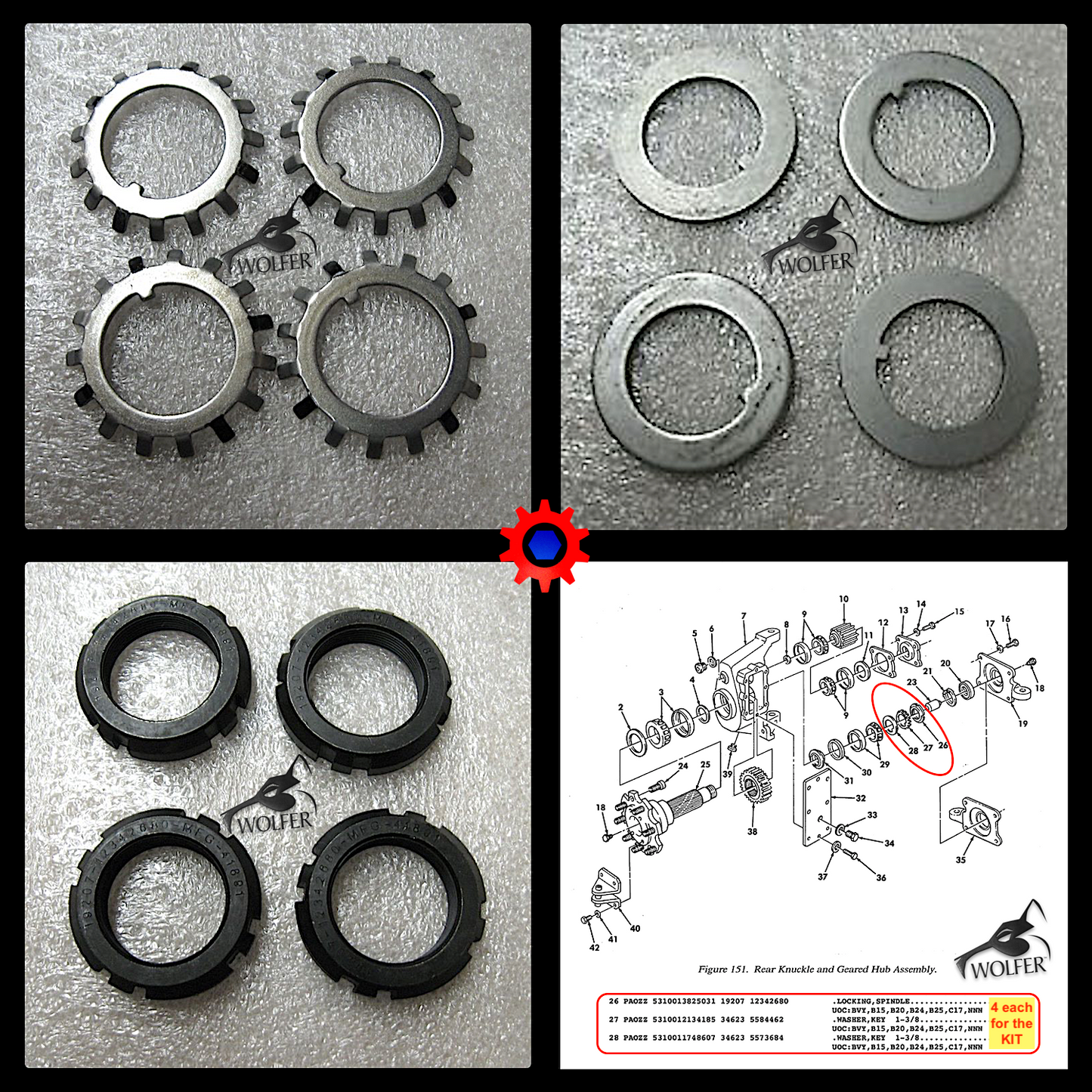 *4 Kits* Nut Locking Geared Knuckle Hubs ; Mil. Hummer ; 5745692-NLK-4