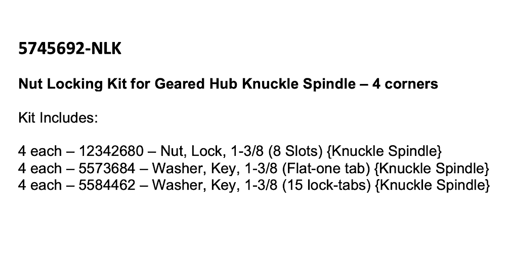*4 Kits* Nut Locking Geared Knuckle Hubs ; Mil. Hummer ; 5745692-NLK-4