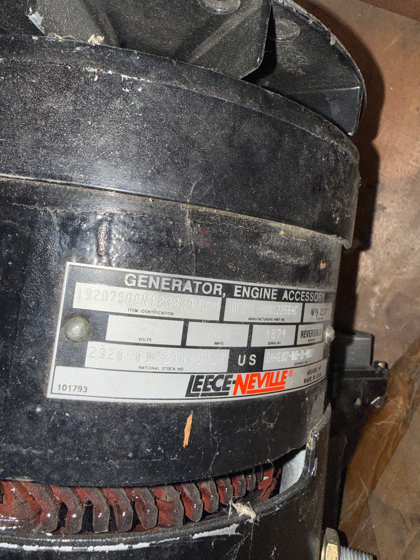 GENERATOR , Engine 200amp M113 *As Is* 2920012389710 , 1230970-1 , A0012266AA