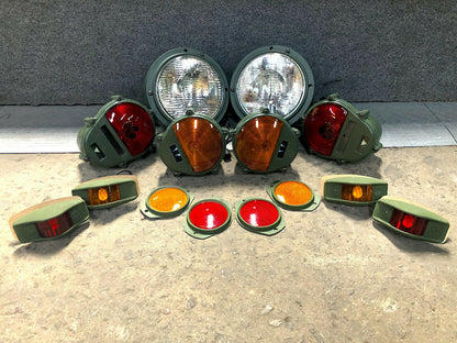 Set of Lights & Reflectors w/383-Green Housings&24v bulbs - Hummer M35 M939 etc.