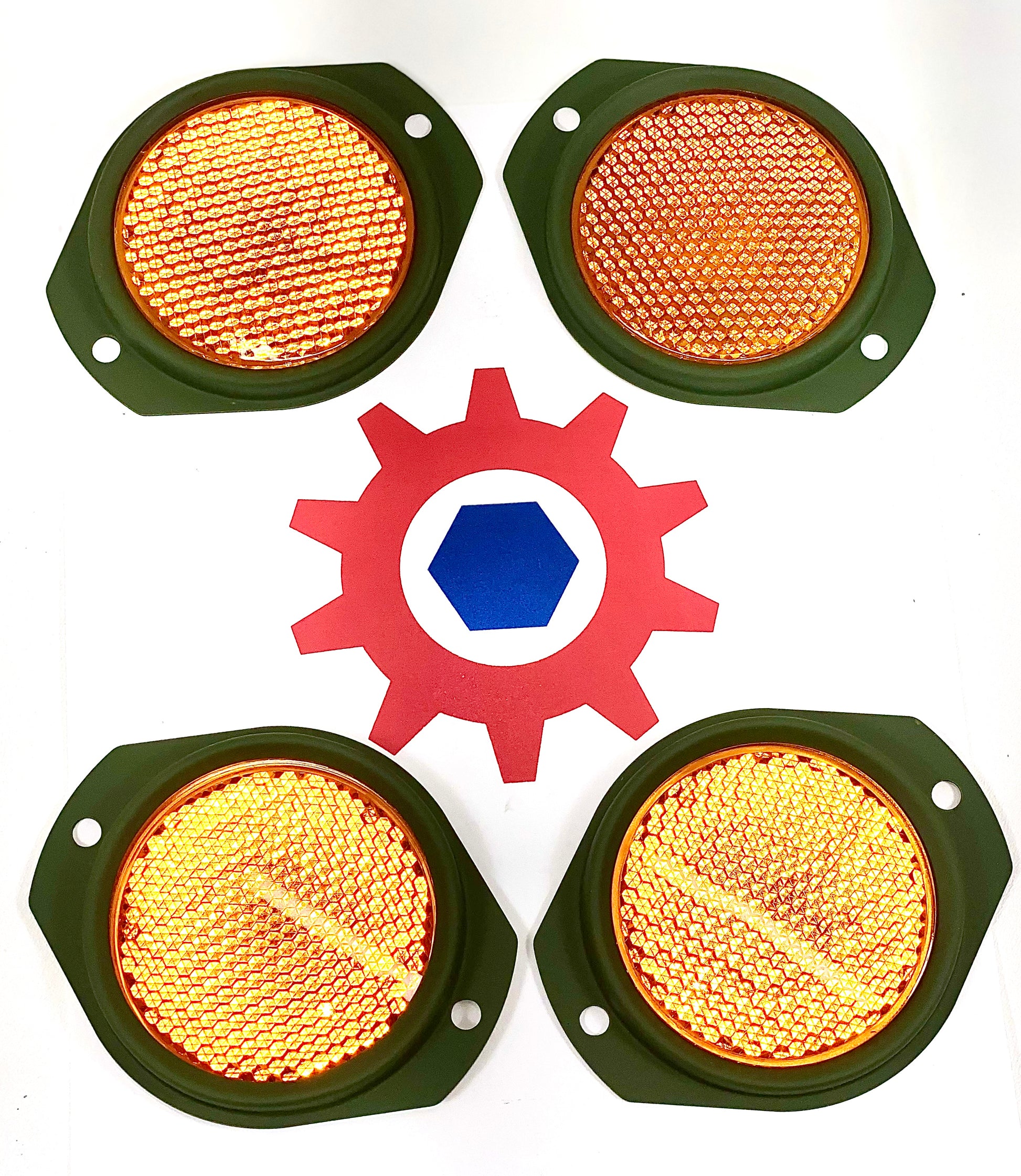 4 each - Reflector-AMBER (383 GREEN FRAME); M998 HUMVEE ; 12342500-2 9905-01-485-2102