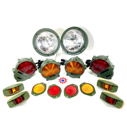 Set of Lights & Reflectors w/383-Green Housings&24v bulbs - Hummer M35 M939 etc.