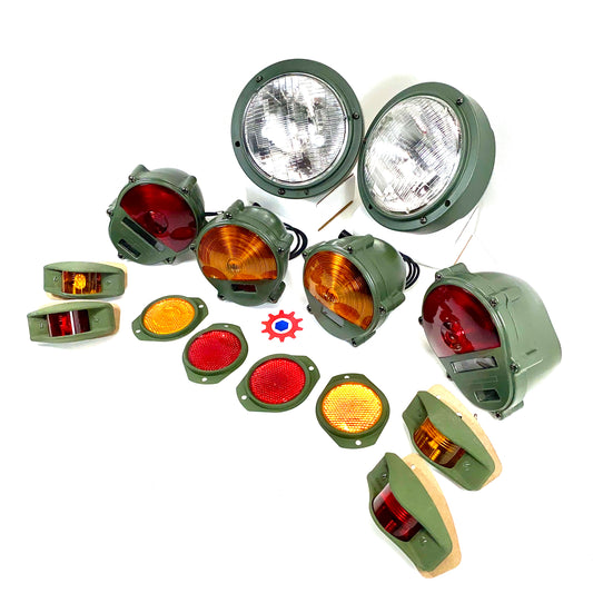 Set of Lights & Reflectors w/383-Green Housings&24v bulbs - Hummer M35 M939 etc.